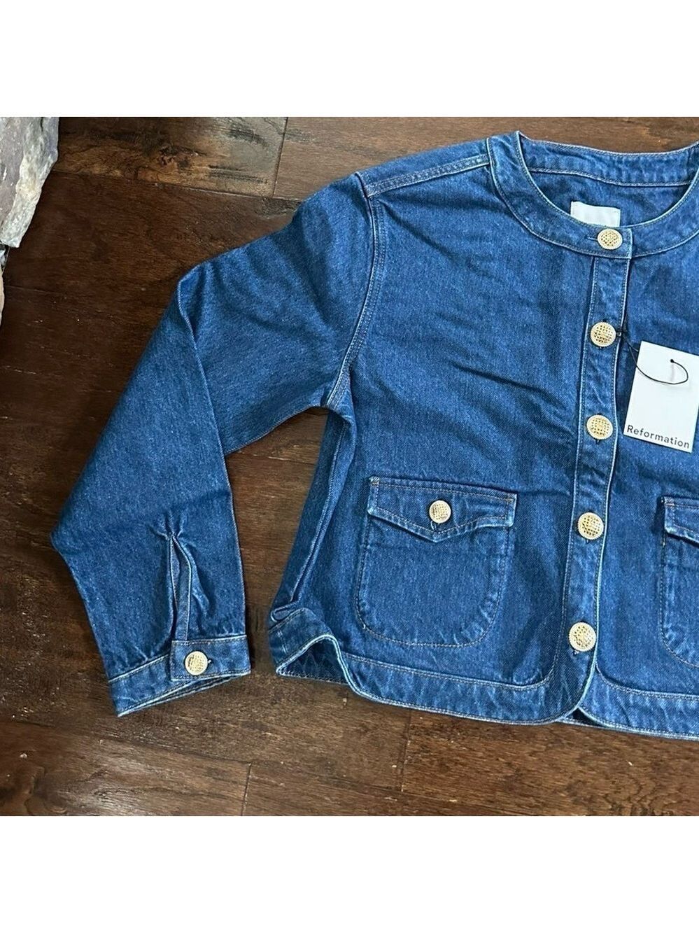Reformation Braxton Dark Blue Denim Jacket Size L NWT - Picture 11 of 14